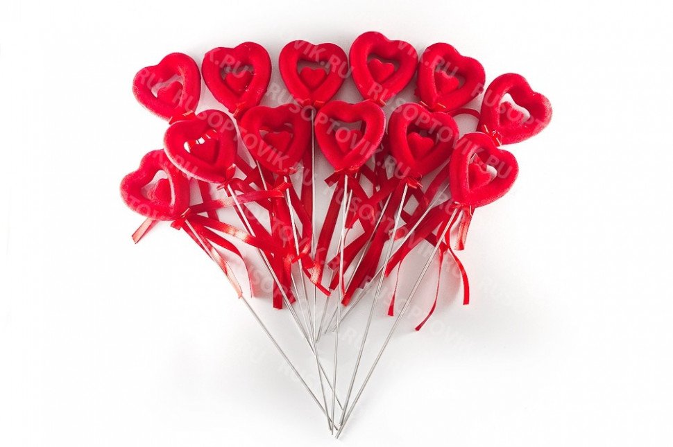 Декоративное красное сердце двойное маленькое 12 шт оптом Декоративное красное сердце двойное маленькое 12 шт оптом