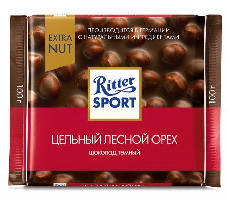 Шоколад темный Ritter Sport Цельный Лесной Орех 100г оптом Шоколад темный Ritter Sport Цельный Лесной Орех 100г оптом
