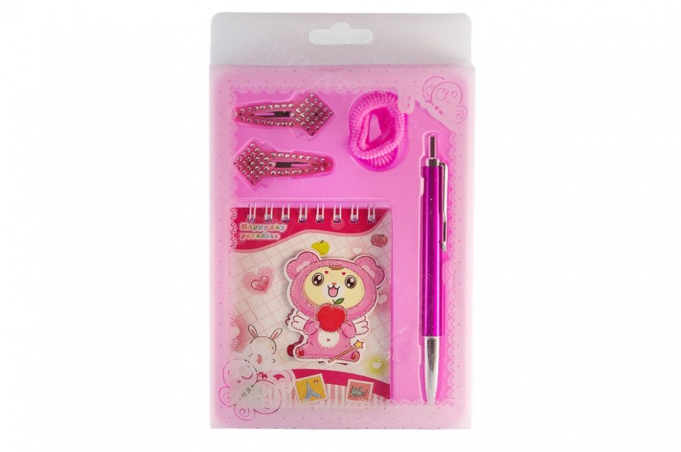 Детский набор: блокнот, ручка, заколки оптом 