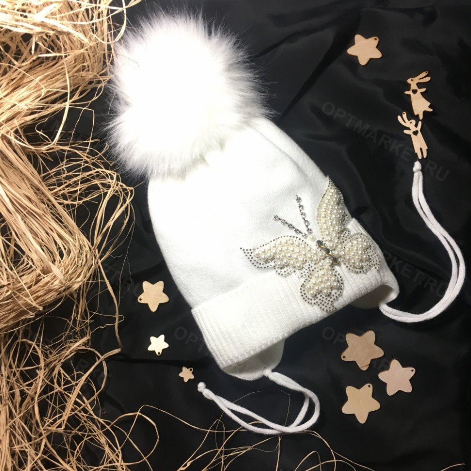 Шапка с помпоном и бабочкой оптом Шапка с помпоном и бабочкой оптом