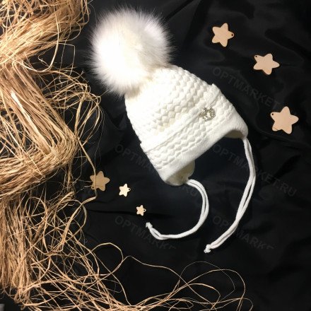 Шапка с помпоном для младенцев оптом 