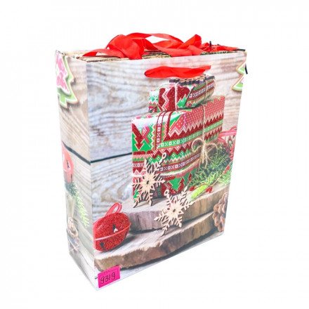 Новогодний подарочный крафт-пакет 40 х 30 см оптом 