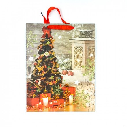 Новогодний подарочный крафт-пакет 40 х 30 см оптом 