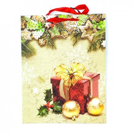 Новогодний подарочный крафт-пакет 40 х 30 см оптом 