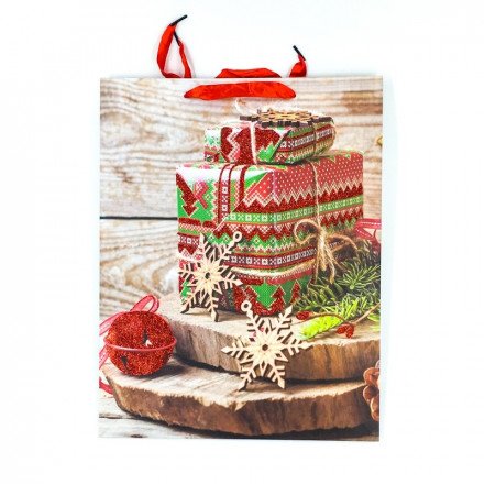 Новогодний подарочный крафт-пакет 40 х 30 см оптом 