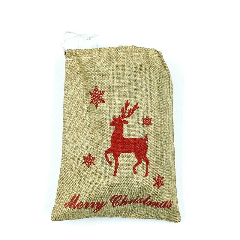 Мешочек для новогодних подарков "Merry Christmas" из мешковины оптом 