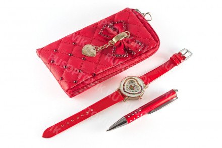 Подарочный набор: кошелек, ручка, часы оптом 