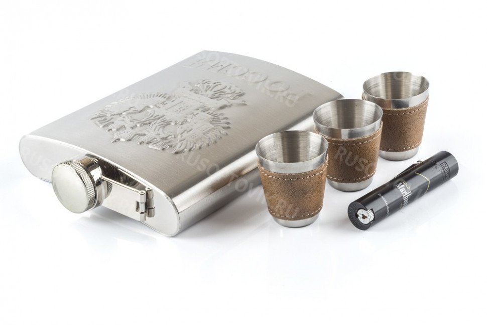 Набор фляга Guotai Hip flask 18oz с 3 рюмками и зажигалкой оптом 