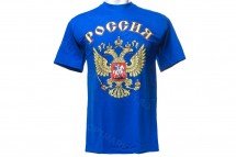 Футболка синяя Герб России оптом