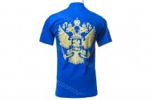 Футболка синяя Герб России оптом