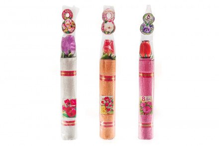 Подарочный набор: "С 8 марта" роза и полотенце 32 на 30 см оптом 