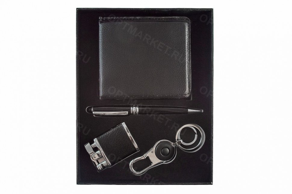 Подарочный набор: бумажник, ручка, зажигалка, брелок оптом 