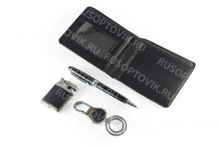 Подарочный набор: бумажник, ручка, зажигалка, брелок оптом 