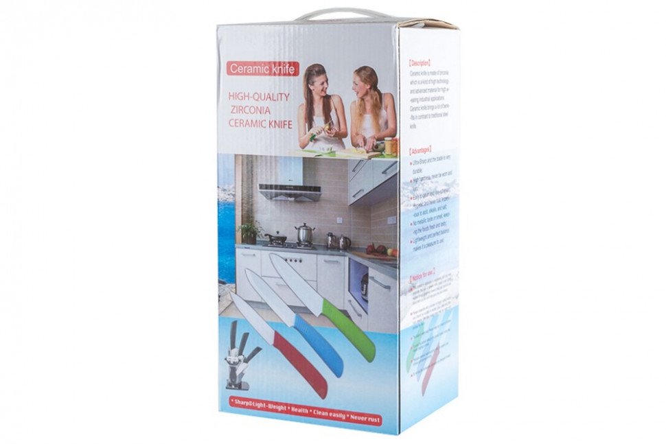 Набор керамических ножей с подставкой (цветные) оптом 