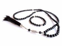 Чётки 99 бусин и браслет из чёрного агата (комплект ) оптом