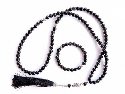 Чётки 99 бусин и браслет из чёрного агата (комплект ) оптом 