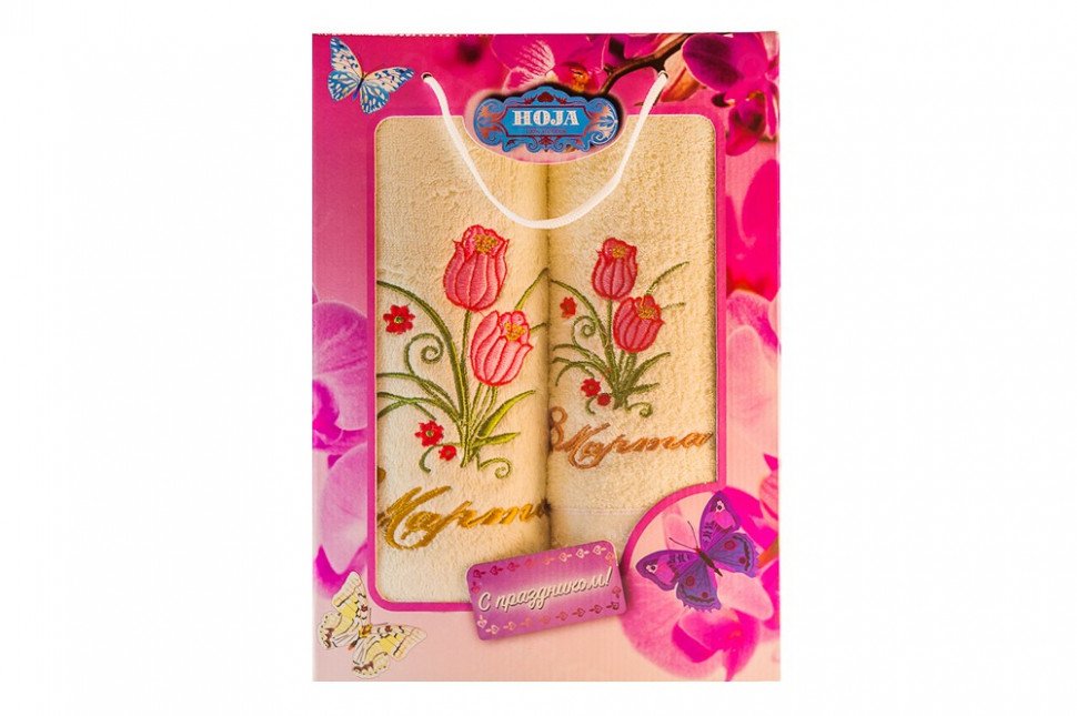 Подарочный комплект полотенец "8 марта" Hoja оптом 