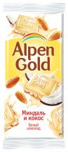 Alpen Gold шоколад белый с миндалем и кокосовой стружкой, 90 г оптом