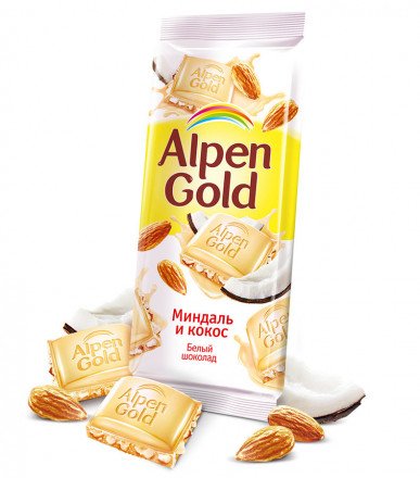 Alpen Gold шоколад белый с миндалем и кокосовой стружкой, 90 г оптом 