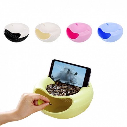 Двойная тарелка-миска для семечек, фисташек, орехов с отсеком для шелухи и косточек и подставкой для телефона оптом 