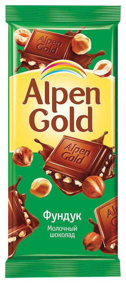 Alpen Gold шоколад молочный с дробленым фундуком, 90 г оптом 