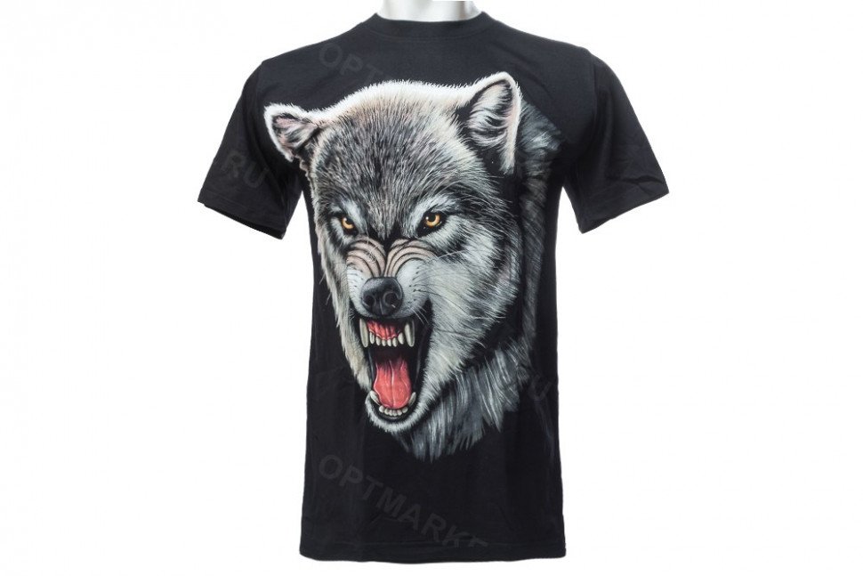 Футболка волк с оскалом оптом Футболка волк с оскалом оптом