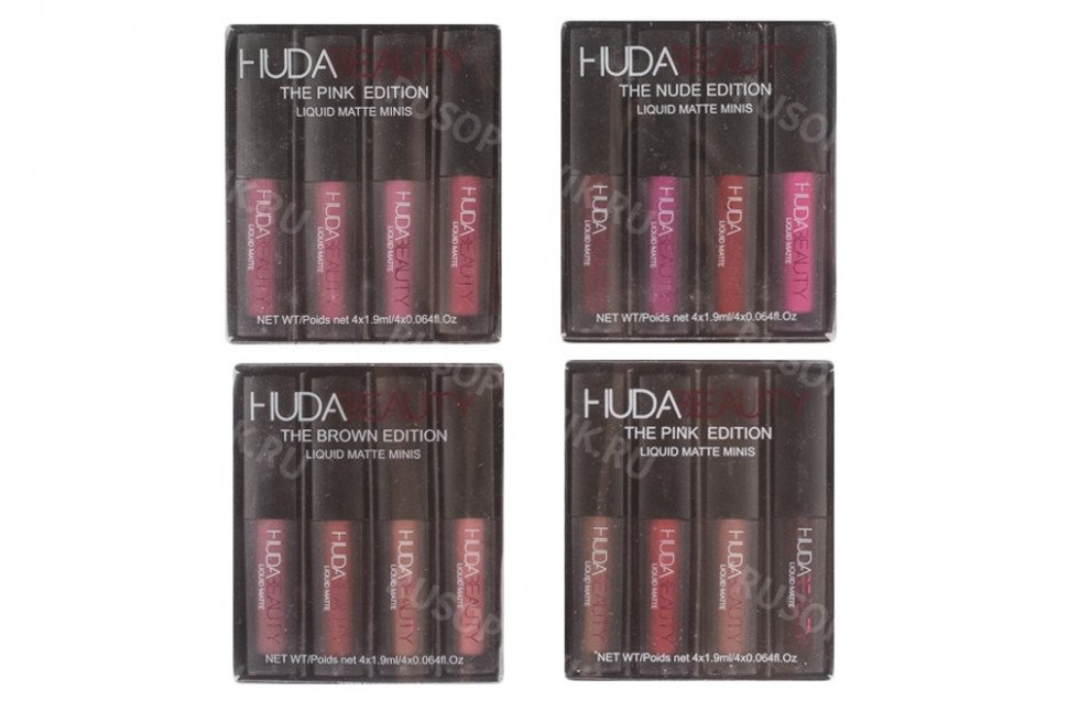 Наборы матовых помад Huda Beauty 4 цвета в 1 оптом 