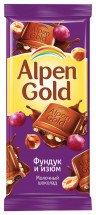 Alpen Gold шоколад молочный с фундуком и изюмом, 90 г оптом
