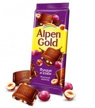 Alpen Gold шоколад молочный с фундуком и изюмом, 90 г оптом
