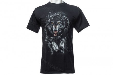 Футболка волк с оскалом в броске «Wild power» оптом 
