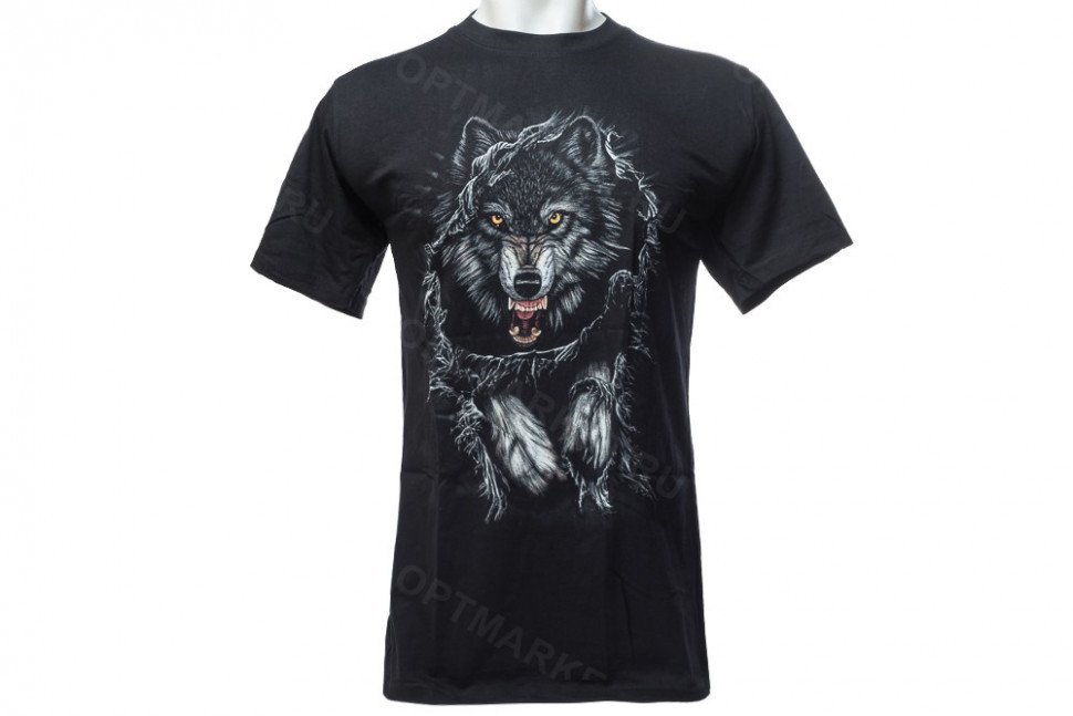 Футболка волк с оскалом в броске «Wild power» оптом Футболка волк с оскалом в броске «Wild power» оптом