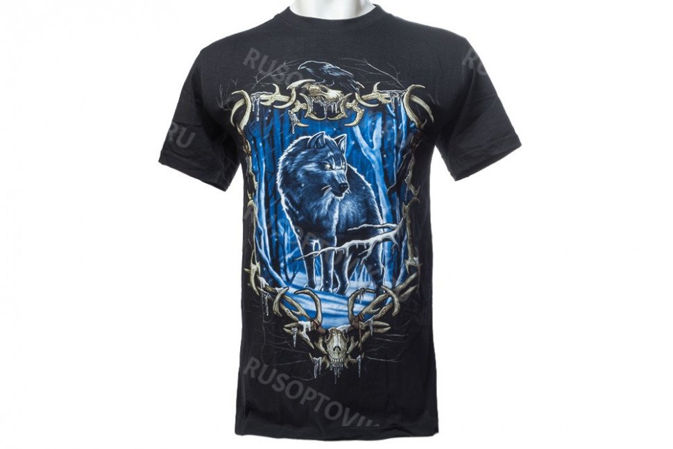 Футболка волк в раме из веток оптом 