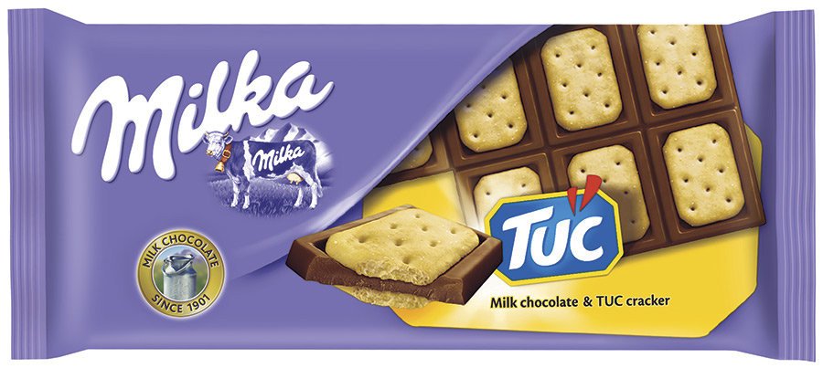 Milka шоколад молочный с соленым крекером Tuc, 87 г оптом 