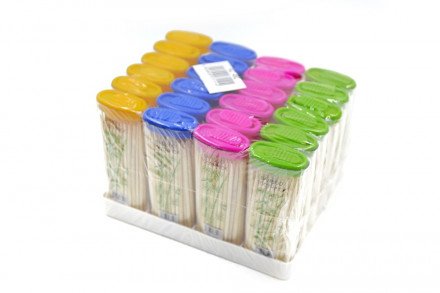 Зубочистки 70-80 шт,  упаковка 24 шт цвет МИКС оптом 