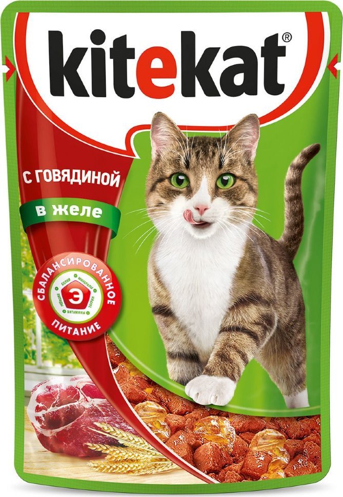"Kitekat" для взрослых кошек, с говядиной в желе, 85 г 