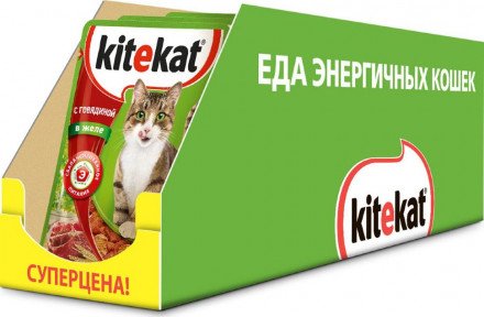 "Kitekat" для взрослых кошек, с говядиной в желе, 85 г 