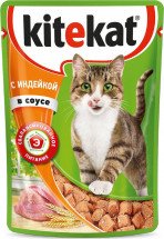 "Kitekat" для взрослых кошек, с индейкой в соусе, 85 г