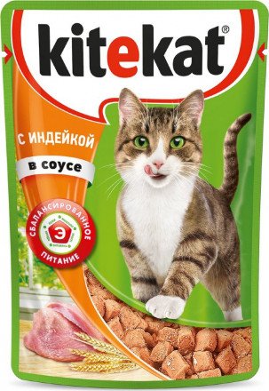 "Kitekat" для взрослых кошек, с индейкой в соусе, 85 г 