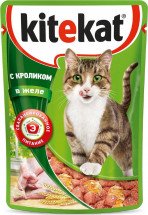 "Kitekat" для взрослых кошек, с кроликом в желе, 85 г