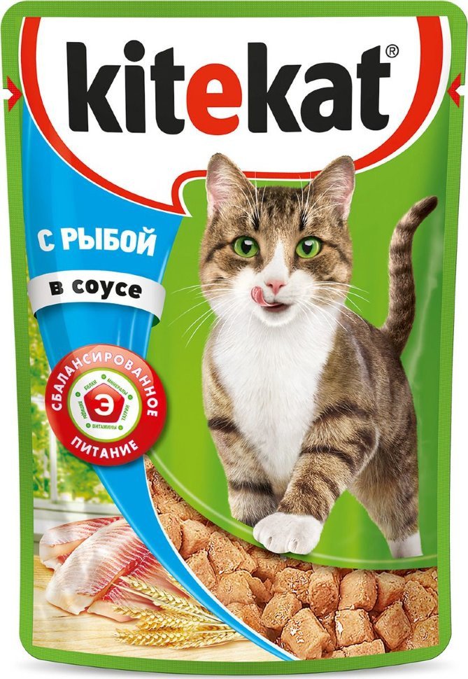 "Kitekat" для взрослых кошек, с рыбой в соусе, 85 г 