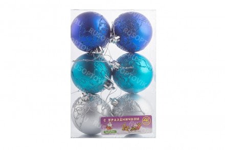 Ёлочные шары 6 см. 6 шт. оптом 