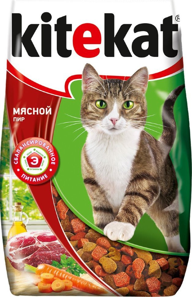 Корм сухой для кошек "Kitekat", мясной пир, 800 г 