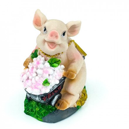 Копилка &quot;Свинка с тележкой цветов&quot; полистоун оптом 