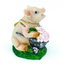 Копилка &quot;Свинка с тележкой цветов&quot; полистоун оптом