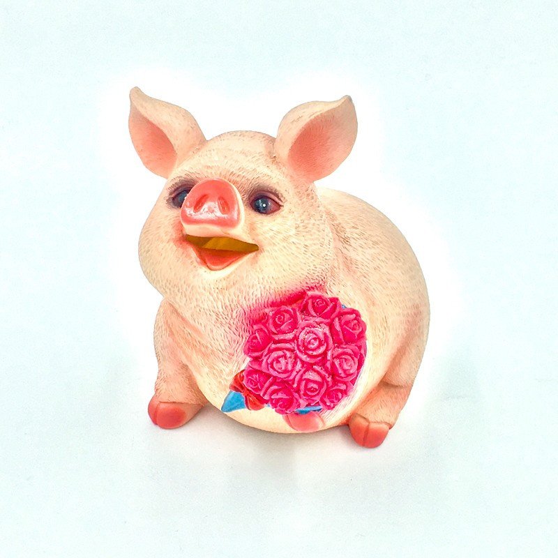 Фигурка "Свинка с букетом роз" полистоун оптом 