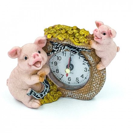 Фигурка &quot;Свинка с часами&quot; полистоун оптом 