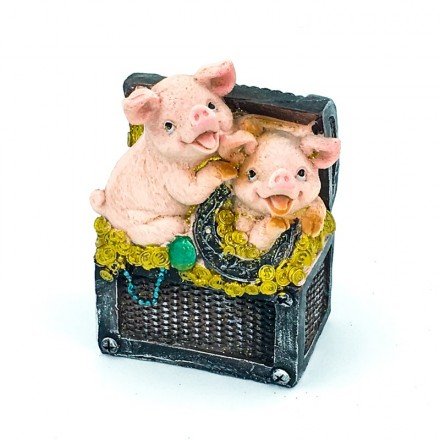 Копилка &quot;Две свинки в сундуке с драгоценностями&quot; полистоун оптом 