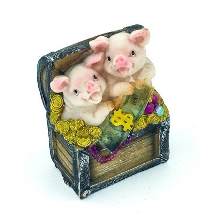 Копилка &quot;Две свинки в сундуке с драгоценностями&quot; полистоун оптом 