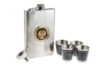 Подарочный набор: фляжка 250 мл и 4 рюмки оптом 