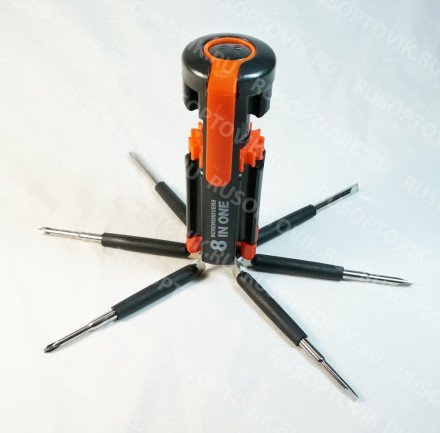 Универсальная отвертка 8 в 1 с фонариком оптом 
